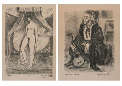 André UTTER (1886-1948) 

Nu au baldaquin - Clown triste. 

Deux lithographies. 

Signées...