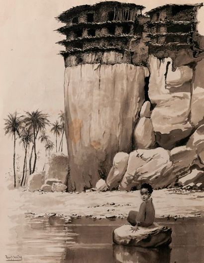 Roger IRRIERA (1894-1957) 

L'oasis de bamiane. 

Encre et lavis d'encre. 

Signée...