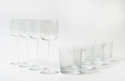 SALVIATI 

Lot comprenant : 

-Quatre verres à vin modèle Raindrops.

En verre gravé...