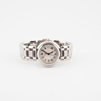 LONGINES, Prima Luna. 

Montre bracelet de dame en acier. 

Boîtier rond. 

Cadran...