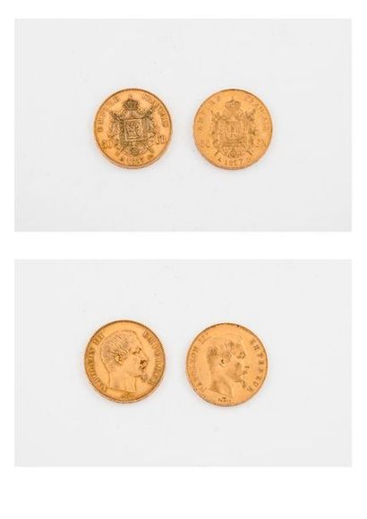 null 2 pièces de 50 Francs or, Napoléon III tête nue, 1855 et 1857. 

PT. : 32,3...