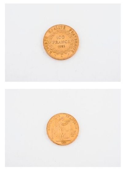 null 1 pièce de 100 Francs or. 

IIIème République, au génie, 1882.

P. : 32,2 g...