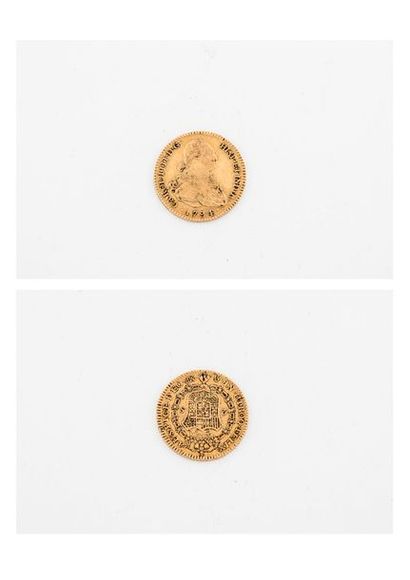 null ESPAGNE 

1 pièce de 2 Escudos or. 

Charles IV 1794. 

P. : 6,7 g.