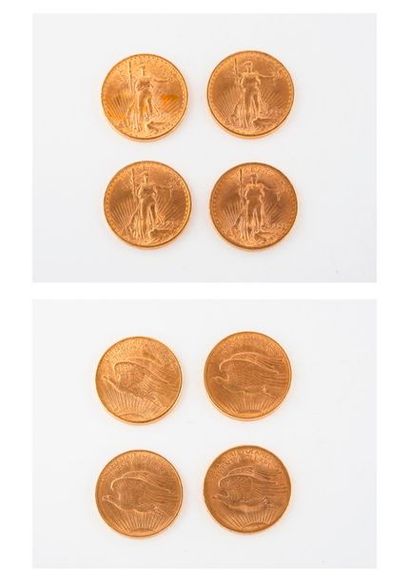 null ETATS UNIS D'AMERIQUE 

4 pièces de 20 dollars or. 

3x1908, 1924. 

PT. : 133,6...