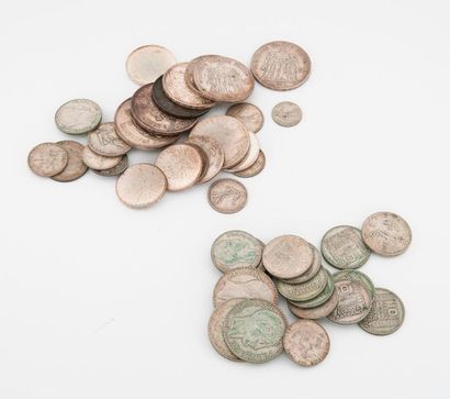 null Lot de pièces argent dont 50 Francs, 10 Francs, 5 Frances, 2 Francs, 1 franc...