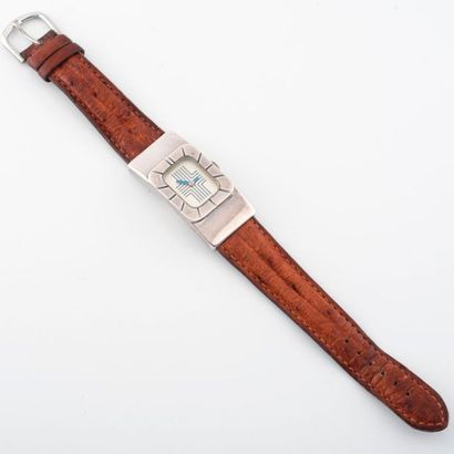 LANVIN, PARIS 

Montre bracelet mixte. 

Boîtier rectangulaire en argent (min. 800).

Lunette...