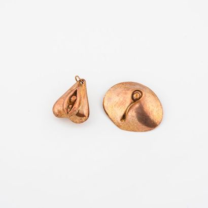 F. KOVALS 

Deux pendentifs en bronze de forme libre.

Signés.

H. : 3 et 3,3 cm.

Usures...