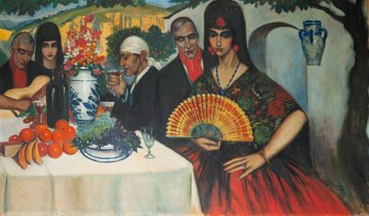 Ismaël de la SERNA (1898-1968) Repas et sérénade espagnole, 1923. Huile sur toile....