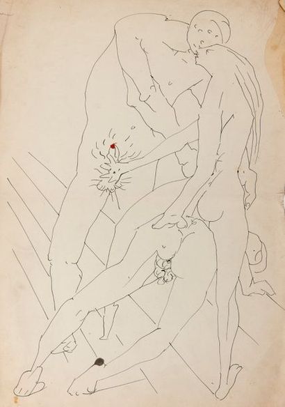 André MASSON (1896-1987) 
Scène érotique, trois personnages.
Plume, encre de Chine...