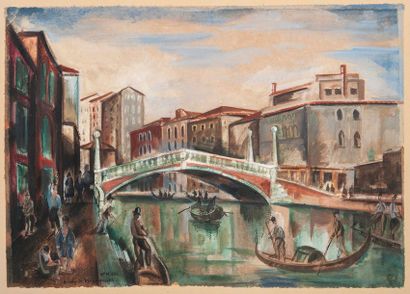 Henry de WAROQUIER (1881-1970) 
Pont sur le Cannaregio, Venise.
Aquarelle sur papier.
Signé...