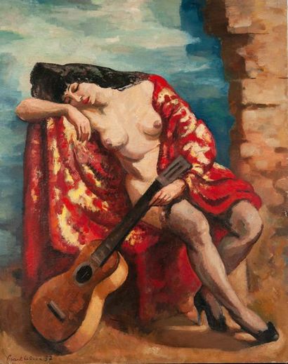 Charles PICART LE DOUX (1881-1959) 
Espagnole endormie à la guitare, 1937.
Huile...