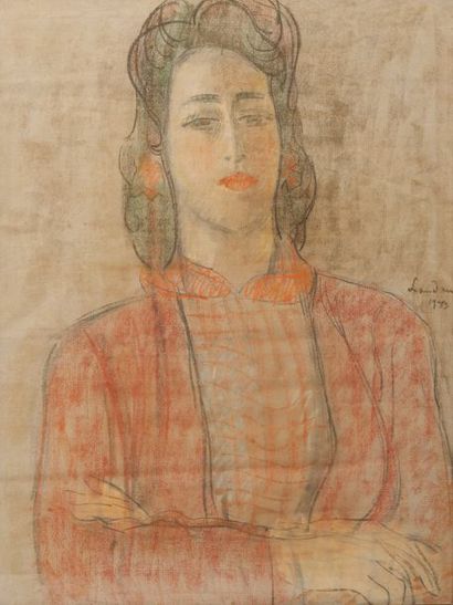 Sigmund LANDAU (1898-1962) 
Portrait de femme, 1943.
Pastel sur papier.
Signé et...