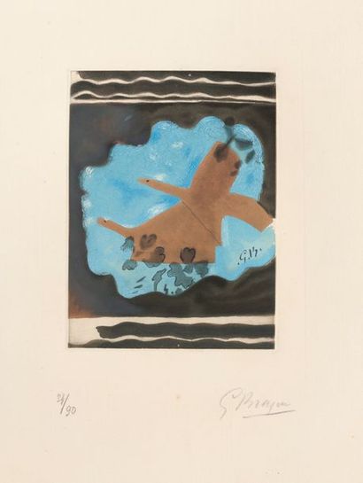 Georges BRAQUE (1882-1963) 
Migration, 1962.
Eau-forte en couleurs.
Epreuve signée...