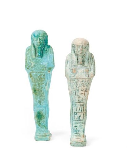 EGYPTE Deux oushebti au nom de Ipethemes né de Hathoremakhet.
Ils sont momiformes,...