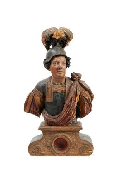 null Deux bustes reliquaire en bois polychromé, formant pendant:
- saint Maurice,...