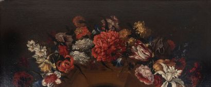 Attribué à Andréa SCACCIATI (Florence 1644-1710) Guirlande de fleurs, pivoines, soucis,...