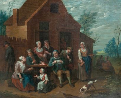 Jan-Baptist MONTEYN (Actif à Anvers vers 1695-1722) 1 - Les joueurs de dés.
Huile...