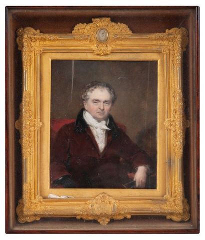 Attribué à William BARCLAY (1797-1859) * Portrait d'homme assis en redingote de velours...