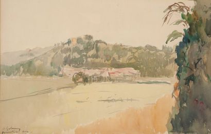 Albert LEBOURG (1848-1928) Paysage à Neuville sur Ain.
Aquarelle.
Signée et située...
