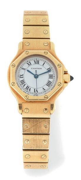 CARTIER Santos
Lady's watch bracelet in yellow gold (750).
Octagonal case, bezel...