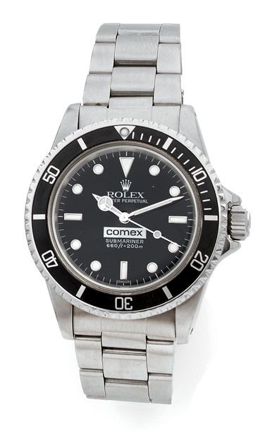 ROLEX OYSTER PERPETUAL SUBMARINER COMEX Steel diver's watch.
Black dial signed with...