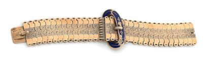 null Bracelet ceinture en or jaune (585) à maillons oblongs articulés centrés d'un...