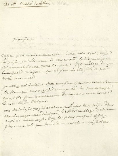 DELILLE Jacques (1738-1813) poète [AF 1774, 23e f]. 
L.A.S. «Delille», [juillet 1774,...