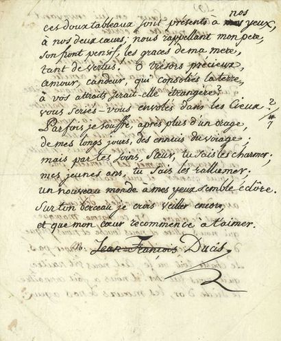 DUCIS Jean-François (1733-1817) poète et auteur dramatique. 
POÈME autographe signé...