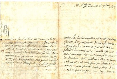 LA CHAPPELLE Jean de (1651-1723) poète et financier [AF 1688, 31e f]. 
L.A.S. «Lachappelle»,...