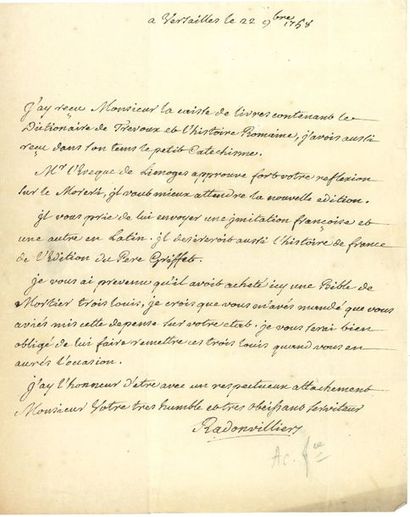 RADONVILLIERS Claude-François Lyzarde de (1709-1789) abbén aumônier du Roi, sous-précepteur...