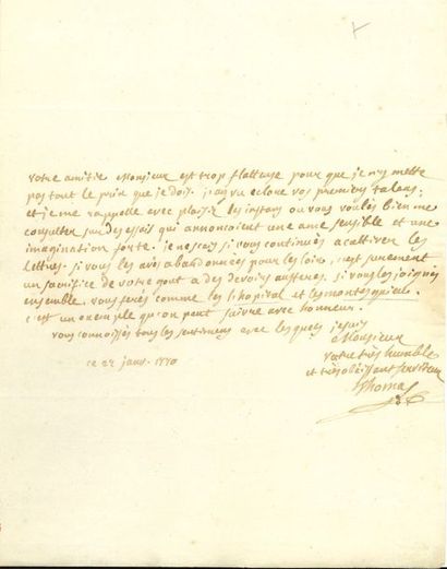 THOMAS Antoine-Léonard (1732- 1785) poète et critique [AF 1766, 30e f]. 
6 L.A.S....