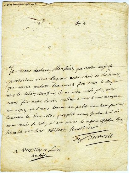 TOURREIL Jacques de (1656-1714) traducteur et orateur [AF 1692, 40e f]. 
L.A.S. «De...
