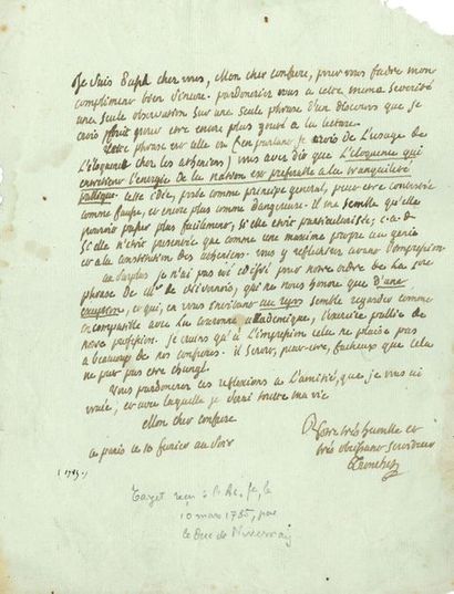 TRONCHET François-Denis (1726-1806) avocat, défenseur de Louis XVI. 
L.A.S. «Tronchet»,...