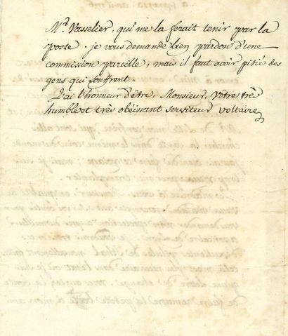 VOLTAIRE (1694-1778) [AF 1746, 33e f]. 
L.S. «Voltaire», Ferney 13 avril 1776, aux...