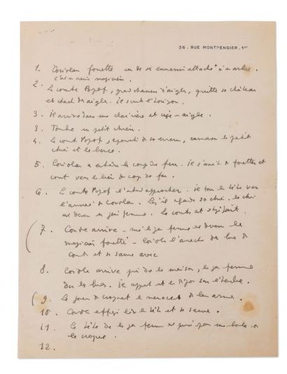 COCTEAU Jean MANUSCRIT autographe, [Coriolan, 1947]; 1 page in-4 à l'adresse 36,...