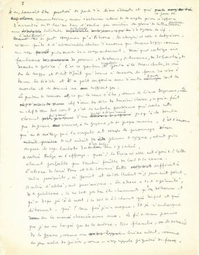 COCTEAU Jean Autograph MANUSCRIT,[Manon, 1947]; 2 pages in-4 very full of a small...