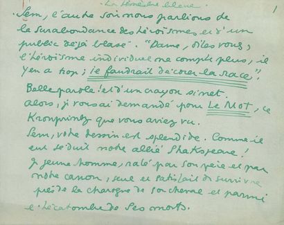 COCTEAU Jean Autograph MANUSCRIT, The Blue Darkness,[1915]; 5 oblong pages in-8 in...