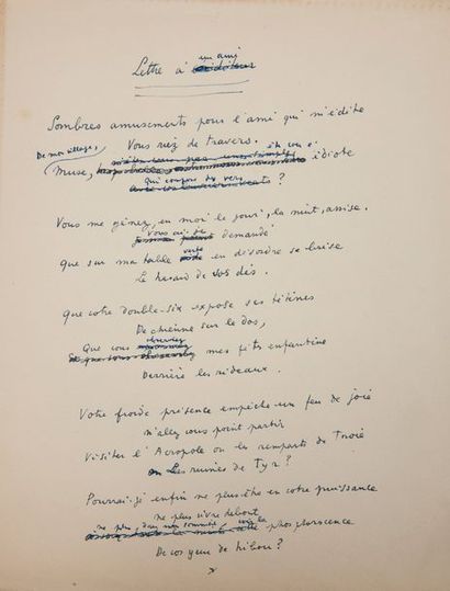 COCTEAU Jean MANUSCRIT autographe, Appogiatures, [1952]; 47 pages in-fol., et 58...