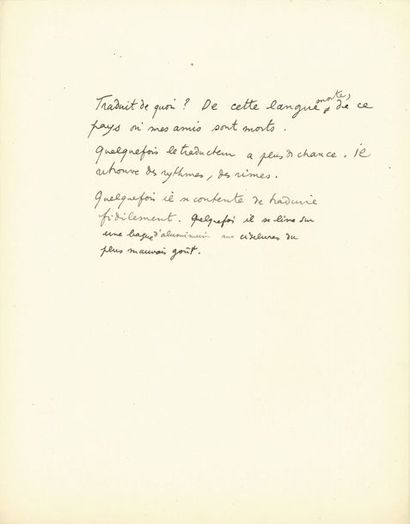 COCTEAU Jean 7 autograph MANUSCRITS,[for Discours du grand sommeil, 1915-1918]; 13...