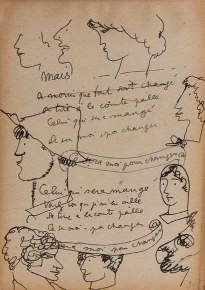 COCTEAU Jean Autograph notebook,[1919-1920]; 79 oblong sheets in-8 (13.5 x 20.5 cm),...