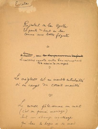 COCTEAU Jean MANUSCRIT autographe, Escales, [1920]; 56 pages in-fol.
ou in-4.
Important...