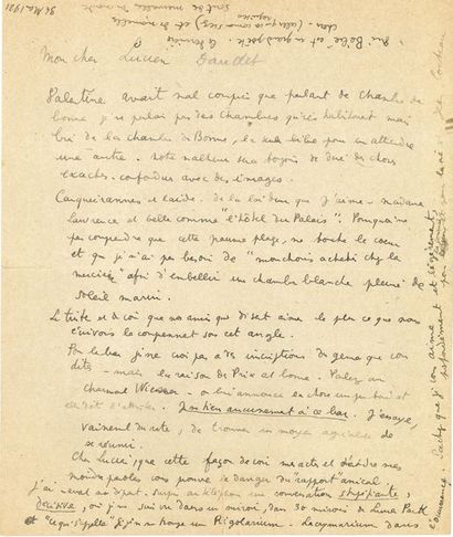 COCTEAU Jean L.A.S. "Jean Cocteau",[Carqueirannne] March 31, 1921, to Lucien DAUDET;...