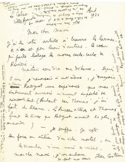 COCTEAU Jean L.A.S. "Jean Cocteau", Le Calme Villefranche-sur-mer
August 1924, to...