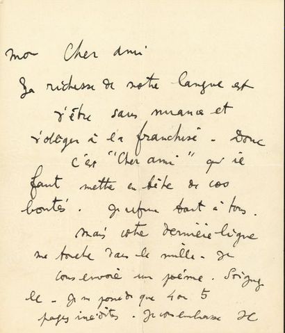 COCTEAU Jean L.A.S. "JC", March 7, 1925, to Émile CARBON in Montpellier; 1 page small...