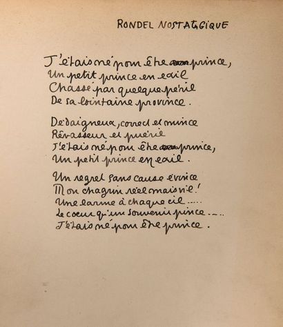 COCTEAU Jean Autograph MANUSCRIT signed "Jean Cocteau", Les Chansons du Petit Prince...
