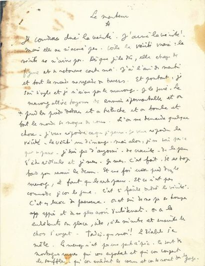 COCTEAU Jean 9 MANUSCRITS autographes, [Monologues et chansons, 1940 ?]; 21 pages...