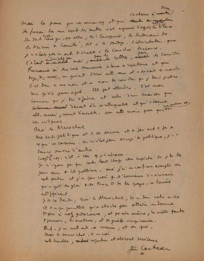 COCTEAU Jean DESSIN original, Eluard de tête, avec MANUSCRIT autographe signé «Jean
Cocteau»,...