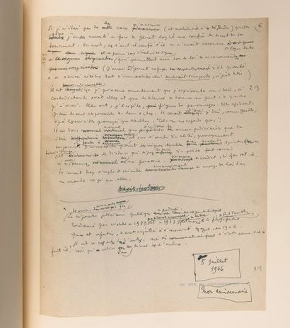 COCTEAU Jean MANUSCRIT autographe signé «Jean Cocteau», La Difficulté d'être, 1946;...