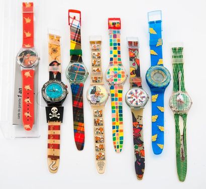 SWATCH 

Lot de huit montres de divers modèles.

Bracelets en plastique.

Mouvements...