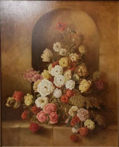 Adolphe Louis CASTEX DESGRANGE (1840-1918) 

Panier fleuri dans une niche.

Huile...